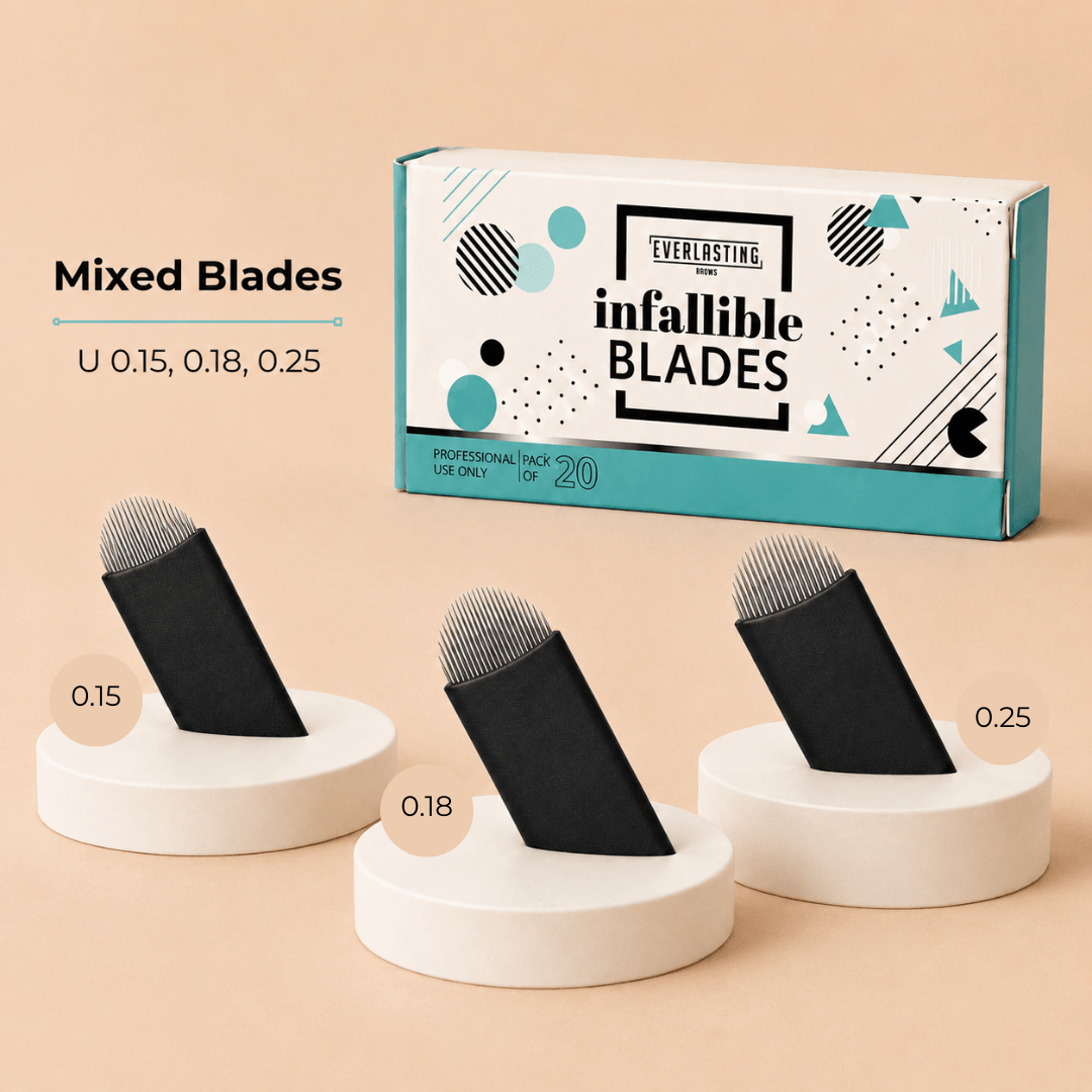 Everlasting Brows Double-Sharpened U Microblading Blades Mixed Pack box containing 20 blades.