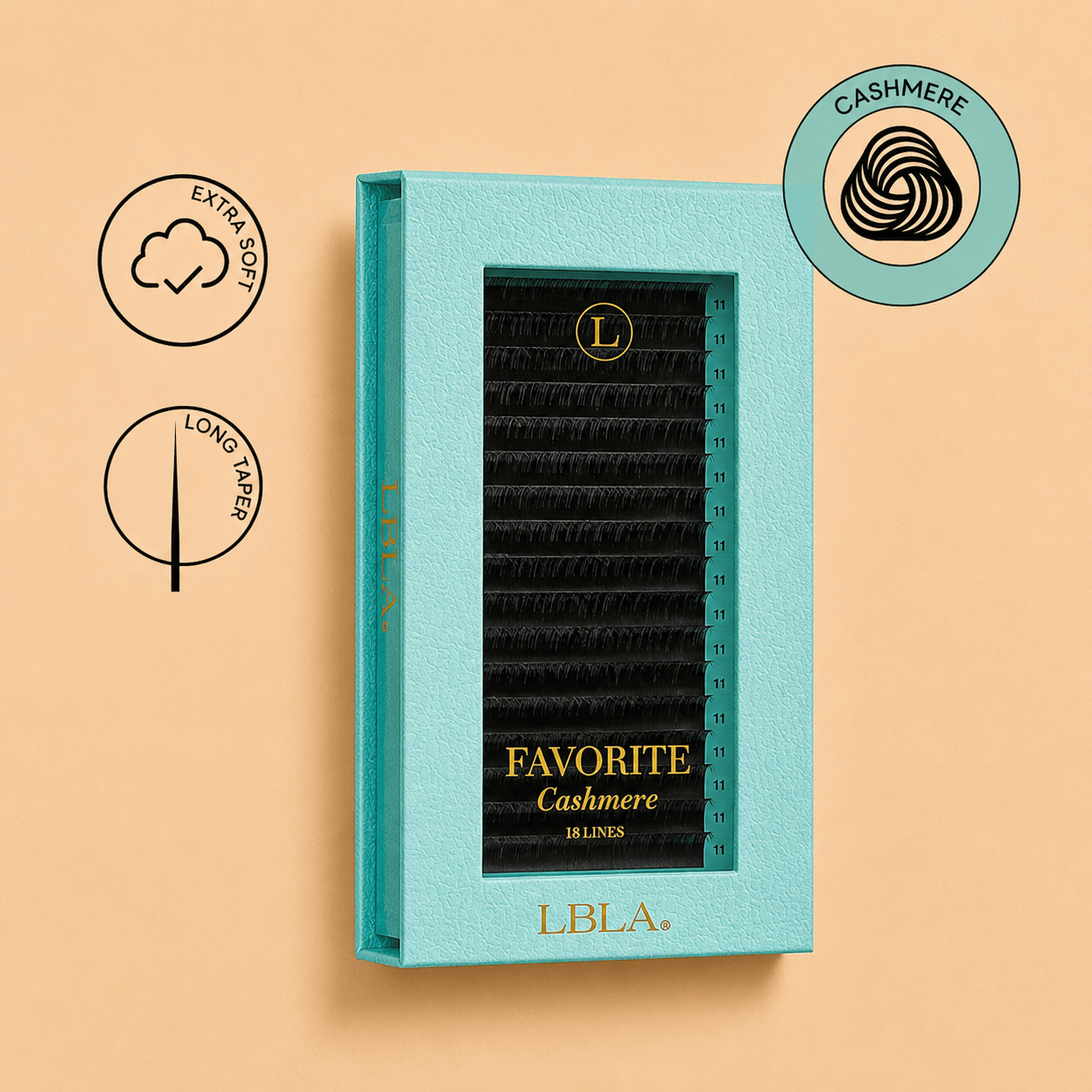 Front packaging view of the Favorite Classic Cashmere 0.15 classic lash extension acrylic tray.