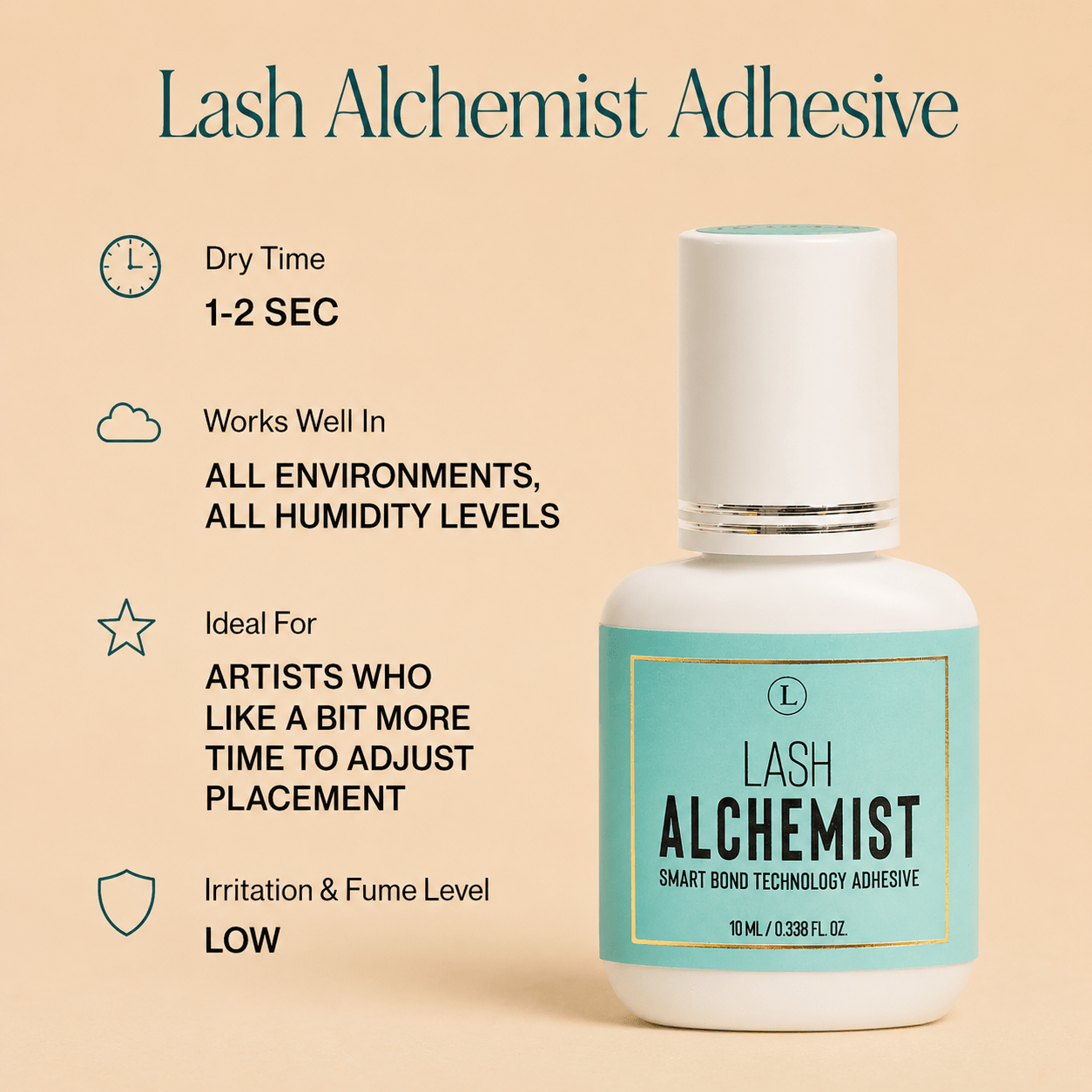 LBLA Lash Alchemist adhesive bottle displayed next to its branded protective outer packaging box.