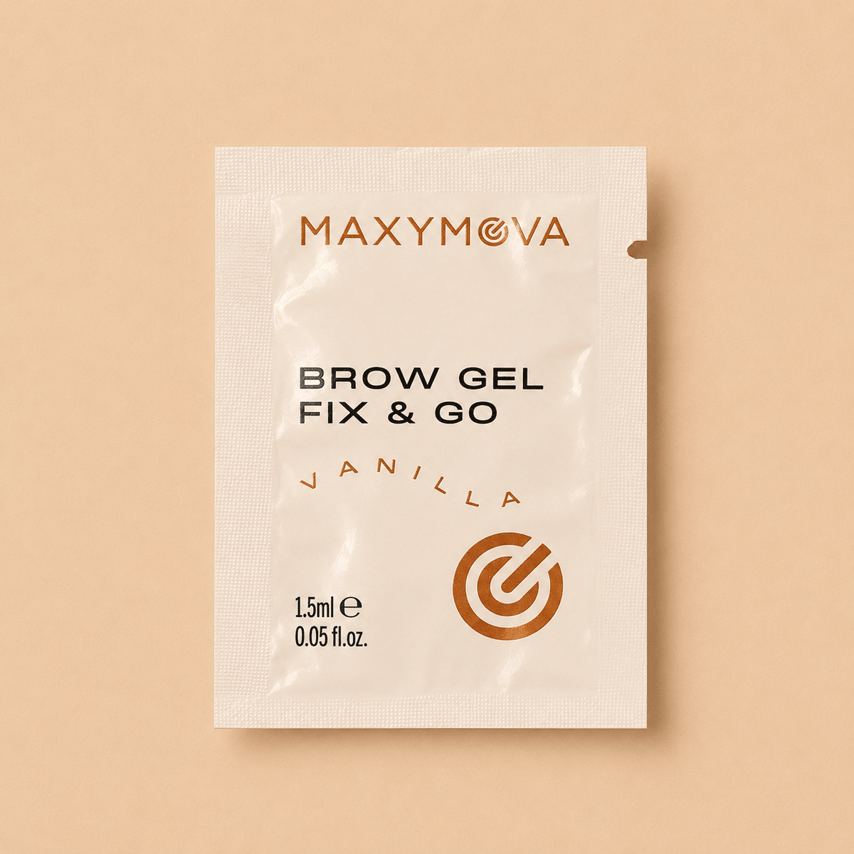 Maxymova Fix & Go Brow Gel Sample Sachet by House of Beauty USA, featuring a convenient 1.5ml aftercare sachet for brow lamination.