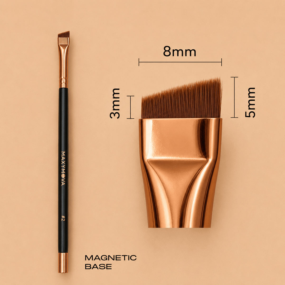 Maxymova Magnetic Brush No.2 by House of Beauty USA, featuring a professional wider angled synthetic brush for fast product distribution and lash wrapping.