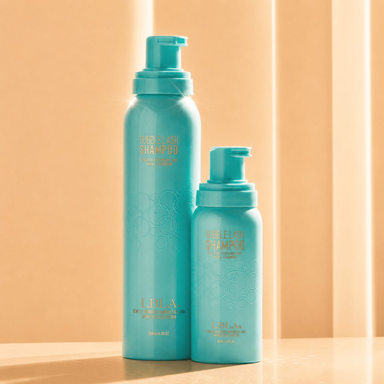 Front packaging view of the 80ml LBLA Bubble Lash Shampoo compact bottle with clear labelling.