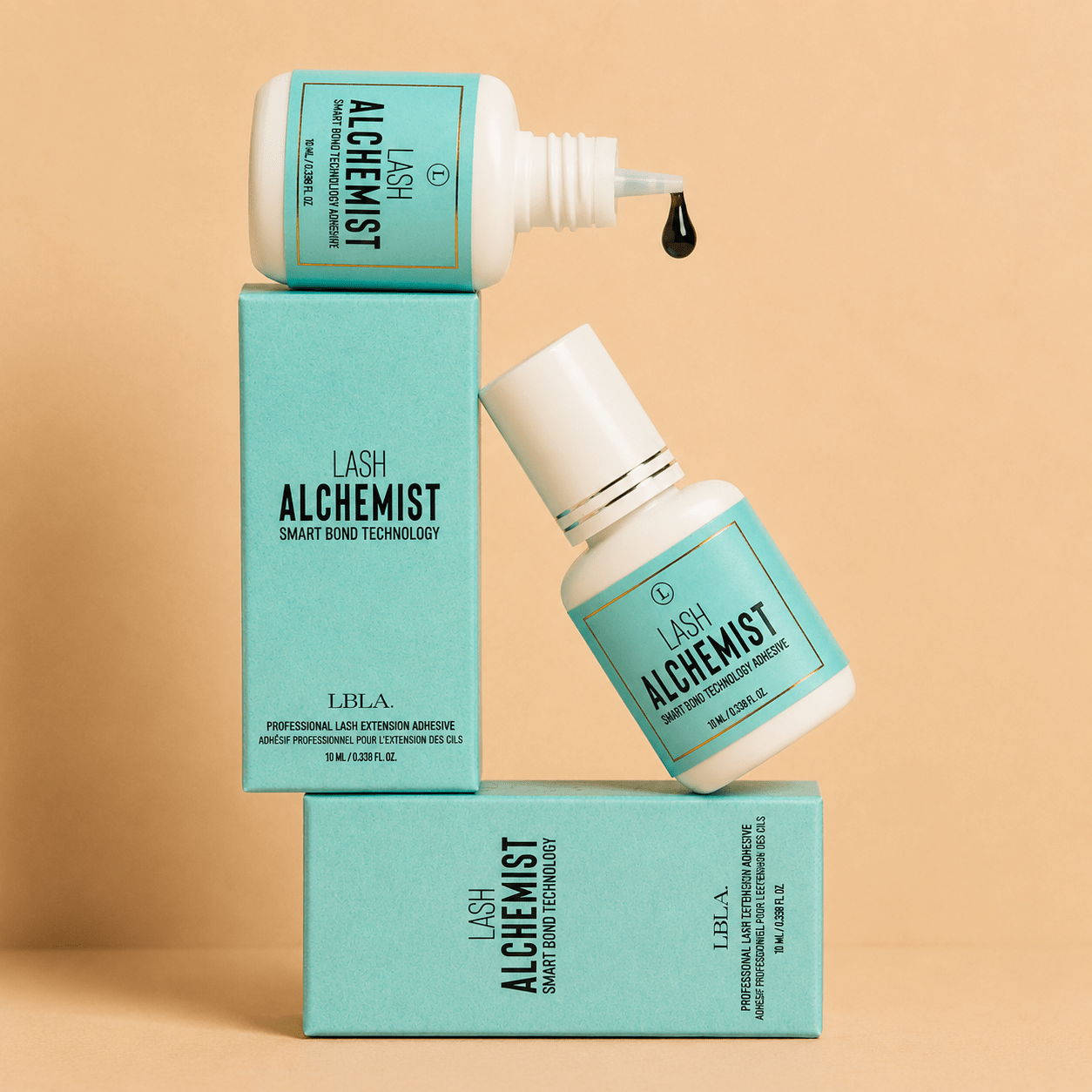 Front packaging view of the LBLA Lash Alchemist professional lash adhesive bottle.