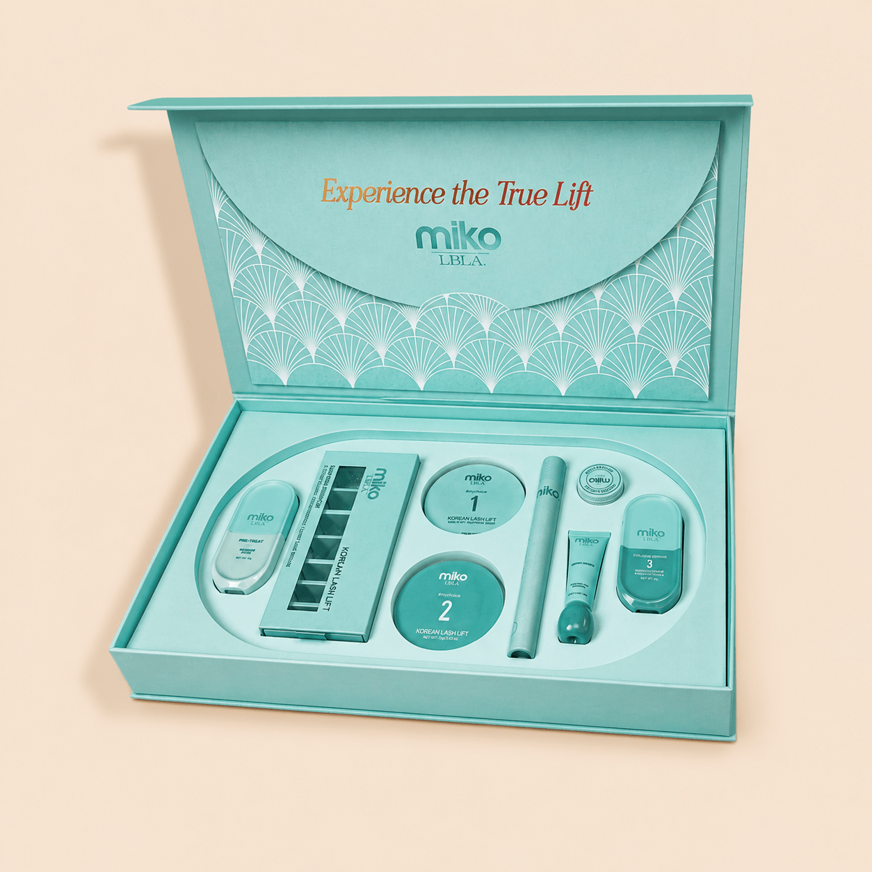 Front packaging view of the Miko by LBLA Korean Lash Lift Starter Kit box.