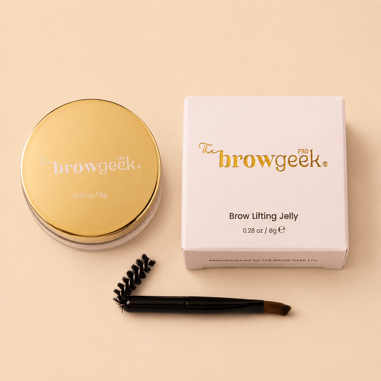 Infinity Brow Lifting Jelly by House of Beauty USA, featuring an 8g styling jar and dual-ended brush for the laminated brow look.