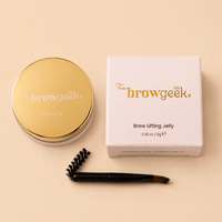 Infinity Brow Lifting Jelly by House of Beauty USA, featuring an 8g styling jar and dual-ended brush for the laminated brow look.
