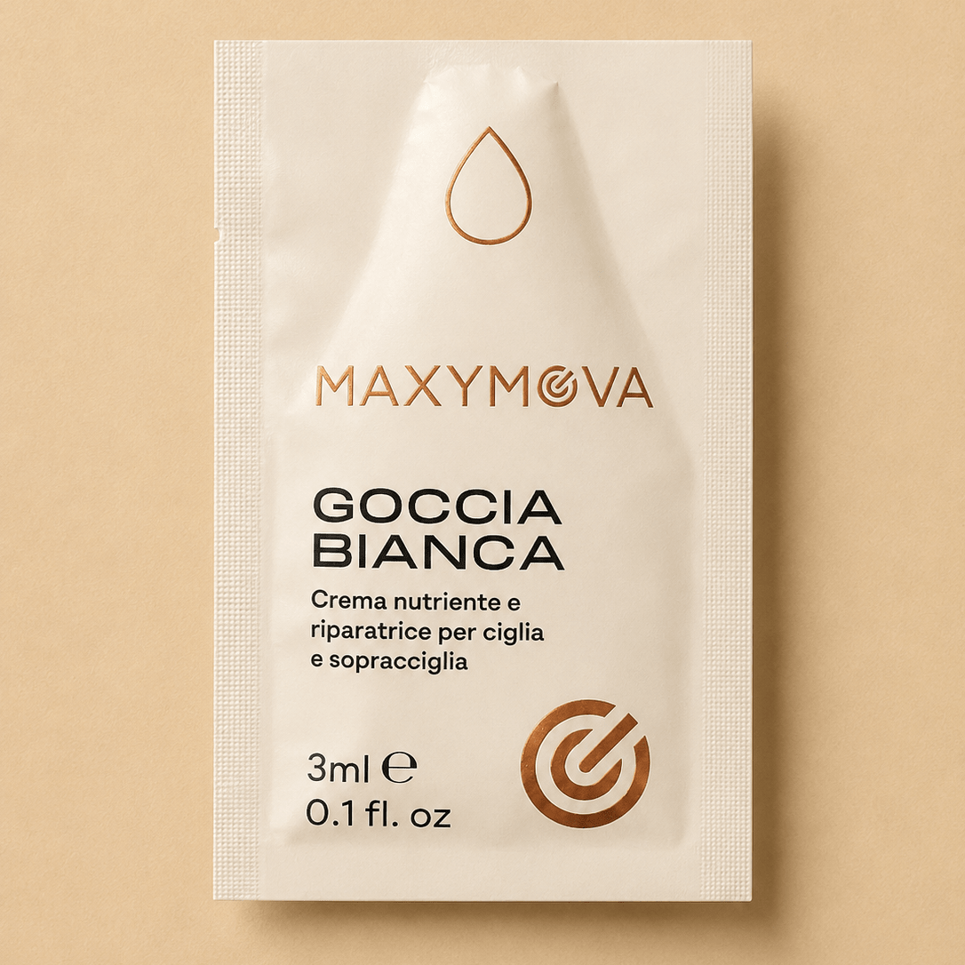 Maxymova Goccia Bianca Cream-Serum by House of Beauty USA, featuring a 15ml airless bottle infused with peptides, ceramides, and botanical oils.