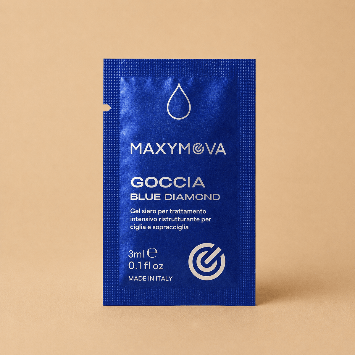 Maxymova Goccia Blue Diamond Monodose 3ml by House of Beauty USA, featuring a restructuring serum infused with hyaluronic acid, silk proteins, and ceramides.