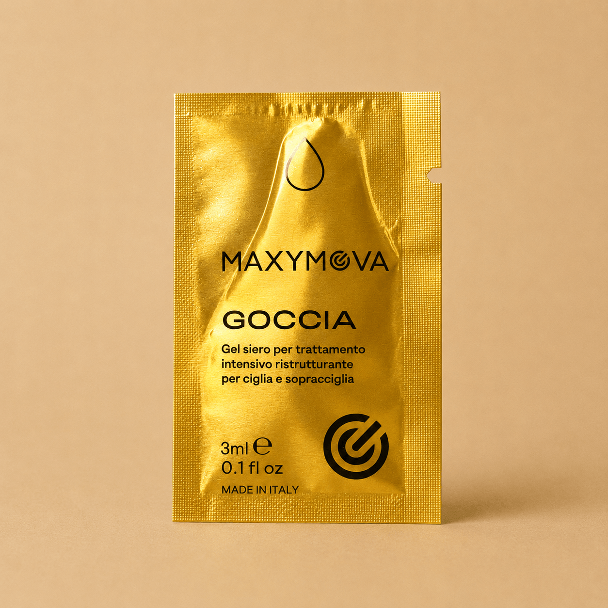 Maxymova Goccia Gold Keratin Sample 3ml by House of Beauty USA, featuring an intensive restructuring serum infused with keratin, sodium hyaluronate, and silk proteins.