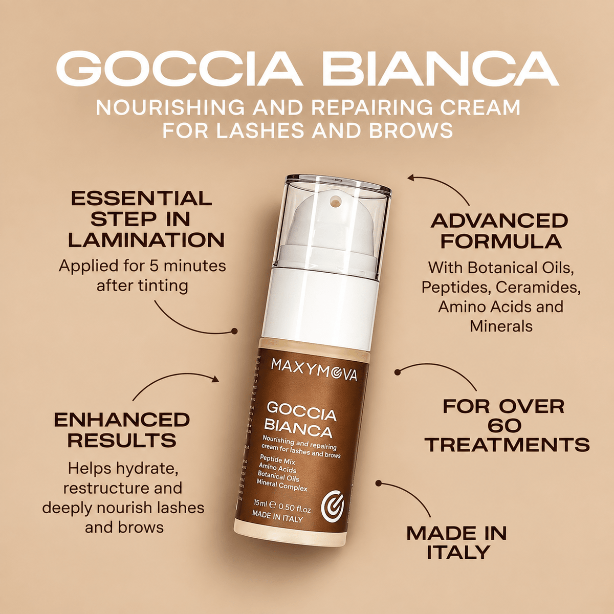 Goccia Bianca Cream Serum for Conditioning Lashes and Brows 15ml | Maxymova - House of Beauty USA