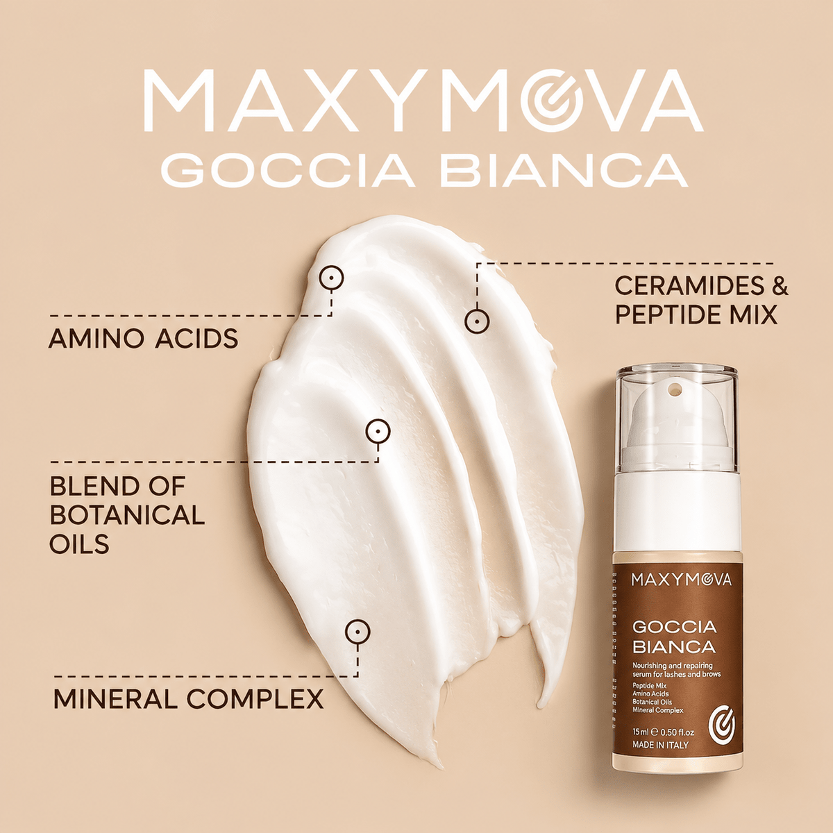 Goccia Bianca Cream Serum for Conditioning Lashes and Brows 15ml | Maxymova - House of Beauty USA