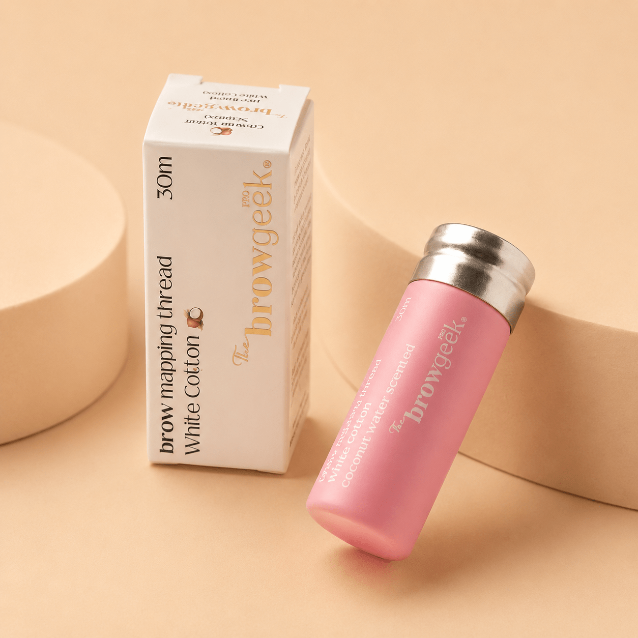 The Art Range Coconut Brow Mapping Thread by House of Beauty USA, featuring a 30m roll of white pre-pigmented mapping string for symmetrical brows.