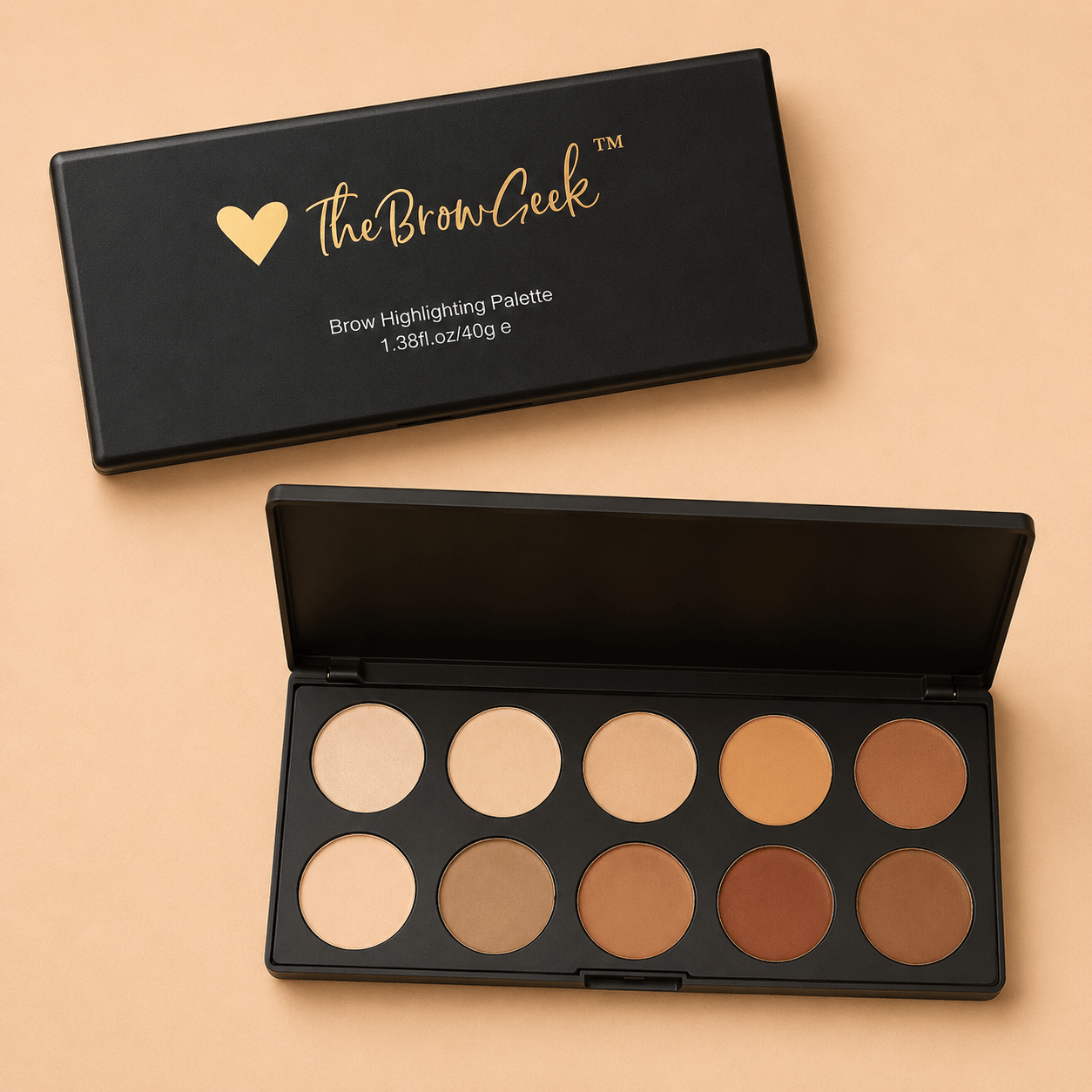 The Brow Geek Brow Highlighting Contour Palette by House of Beauty USA, featuring 4 silky matte and shimmer powders for defined brows and sculpted features.